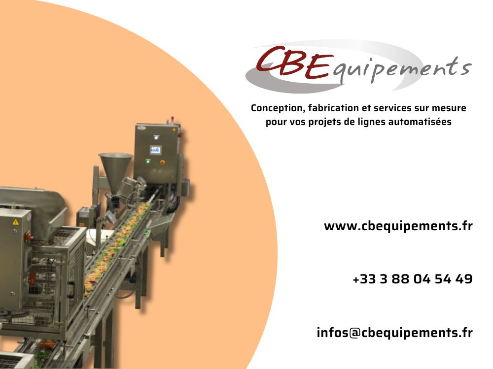 Représentation de la conception et fabrication sur mesure de trois lignes complètes de conditionnement de salades composées par CB Équipement