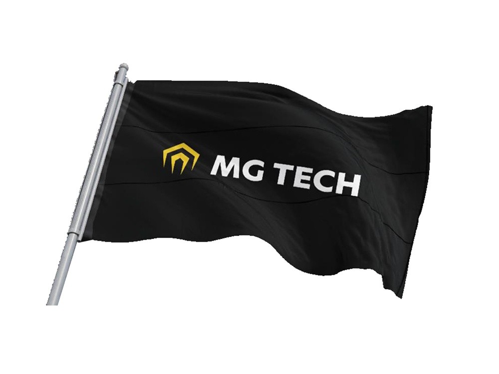 Drapeau noir affichant la nouvelle identité visuelle de MG TECH