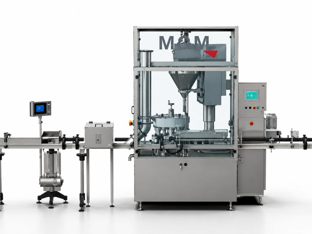 Machine industrielle de remplissage automatique pour produits secs, équipée d'un convoyeur et d'une trémie d'alimentation