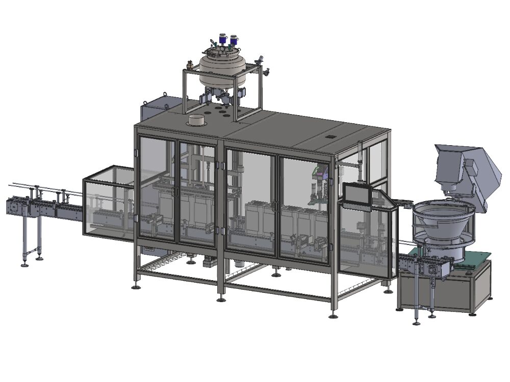 Machine monobloc de remplissage-vissage ultra flexible